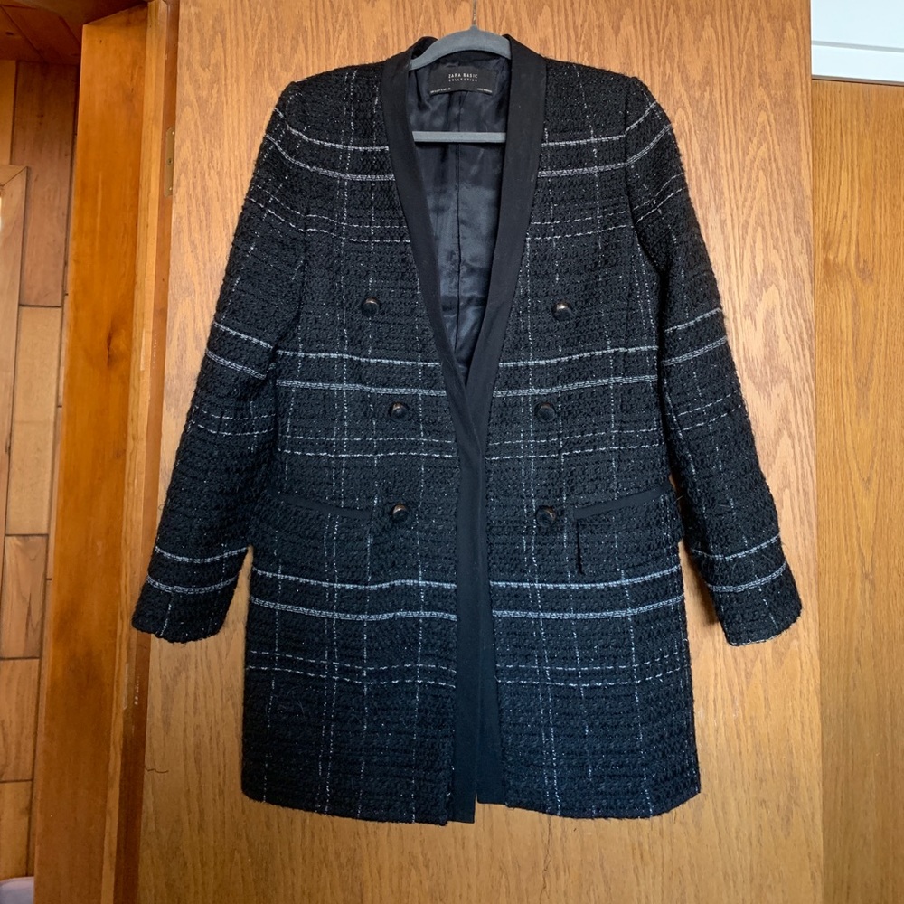Zara Checked Frock Coat w/ Textured Weave SMALL